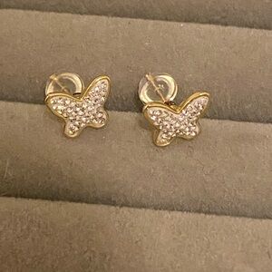 BN- 14k Solid Gold Australian Crystal Butterfly Stud Earrings (silicon backing)